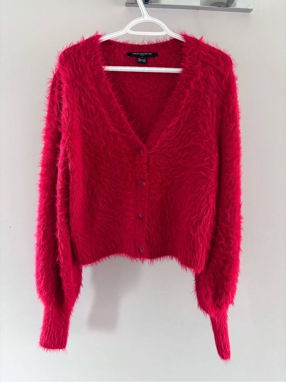 French Connection Bright Red Meena fluffy V-Neck Cardigan